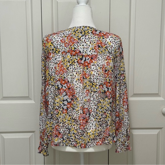 LOFT Petite Floral Split-Neck Blouse Ruffle Hem Long Sleeve Small SP - Picture 4 of 15